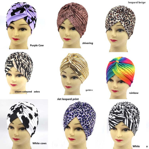 Leopard Print India Hat Man And Women Rainbow Gold Muslim Headscarf Fashion High Grade Turban Luxury Designer New Style