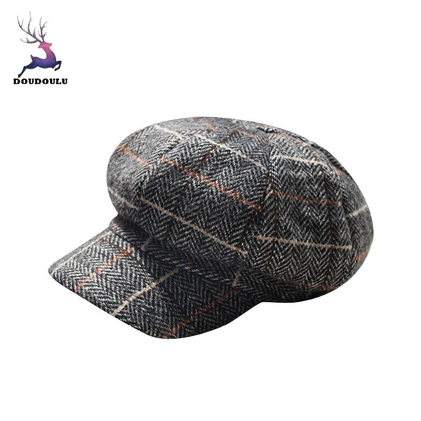 DOUDOULU 2019 Men and Women British Retro Plaid Beret Outdoor Leisure Octagonal Painter Hat women hats summer 2018 #WS