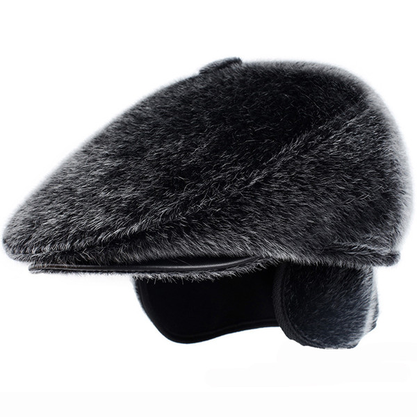 HT1845 Retro Classic Autumn Winter Hat Men Vintage Faux Dad Hat Warm Ear Flap Male Flat Berets Causal Ivy Beret Cap