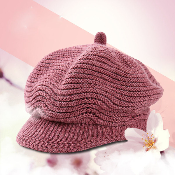 Free Size Colorful Female Women Winter Warm Wool Cap Knitted Hat Beret Octagonal Cap Baggy Hat Slouch Solid Ski Caps