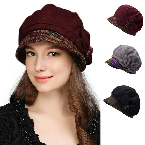 Butterfly Trim Womens Winter Hat Crushable Cloche Bucket Visor Wool Blend Church Dress Party Cap T297