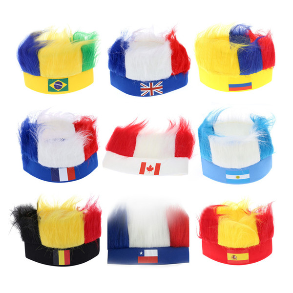 2018 Russia World Cup Football Fans Hats with National flag color Wig Ployester football headband National Flag Headwear