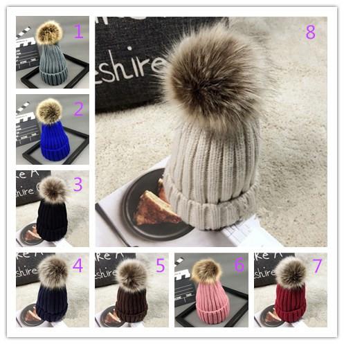 15 colors hats Autumn and winter women imitation prickly heat fox fur ball parent-child wool cap thickening warmth hedge knit hat