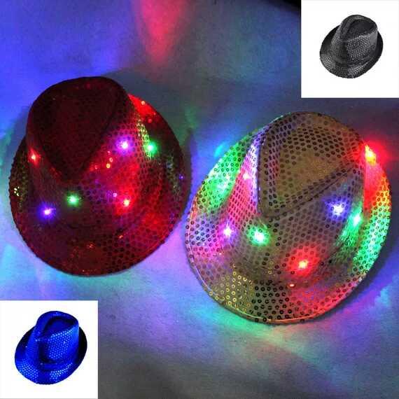 Dazzle colour led colorful glowing cowboy hat Sequins hats Jazz cap hat bag mail street dance performance