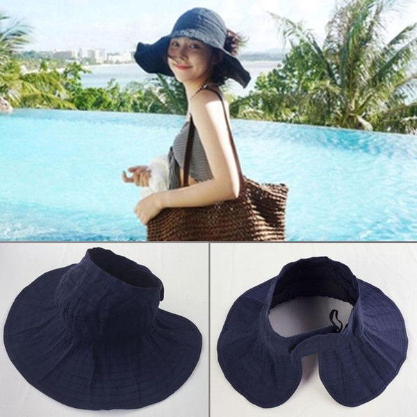 Summer hat uv costume sun hat. Lady folding empty cloth cap