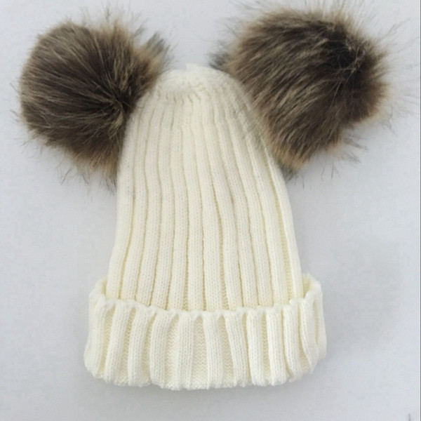 Foreign Trade Explosions Imitation Raccoon Fur Ball Knit Hat Autumn and Winter Parent-child Double Ball Wool Caps Women's Head Caps