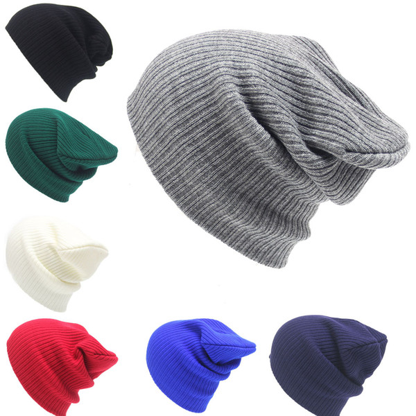 Autumn winter pure color stripes cap men women warm hat Outdoor sports knitted caps hat (2 PCS)