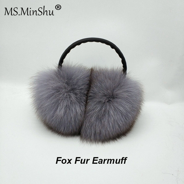 MS.MinShu Unisex Genuine Fox Fur Earmuff Headphone Ear Warmer Fashion Fox Fur Earmuffs Men Women Ear covers