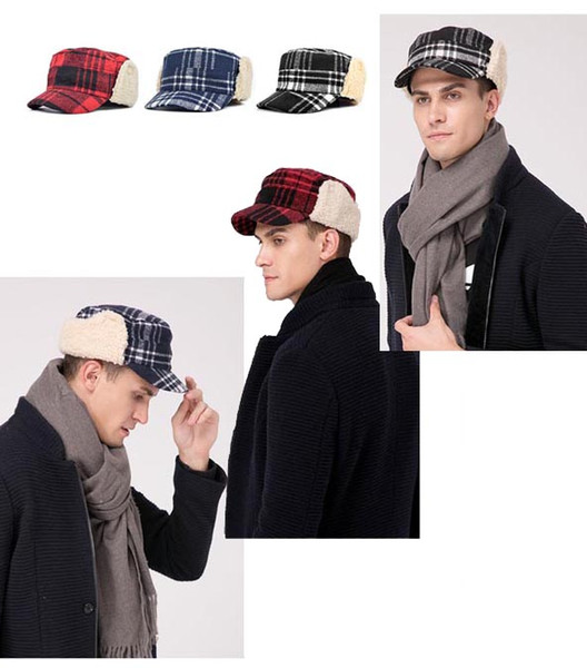 Stand Focus Unisex Women Men Ear flap Cover Military Army Cadet Hat Cap Check Tartan Plaid Fashion Wool Blend Tweed Fall Winter