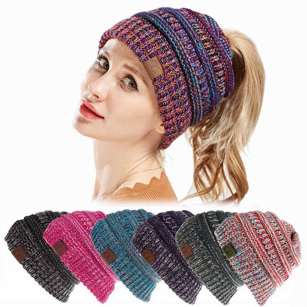 Fashion CC Trendy Beanies Caps for Women Autumn Winter Knitted Cap Ladies Horsetail Beanie Luxury Hip Hop Skull Caps Outdoor Warm Hats