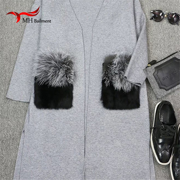 Winter lady coat natural fox fur removable pocket