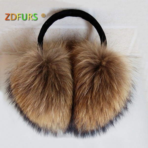 ZDFURS * Oversized really big raccoon fur earmuffs Korean real fur earmuffs lovely personality plush ear cover warm
