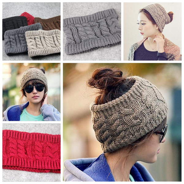 Women Crochet Caps Headband Knit Hairband Winter Ear Warmer Head Hat Empty Top Winter Hats Christmas Gifts YYA431