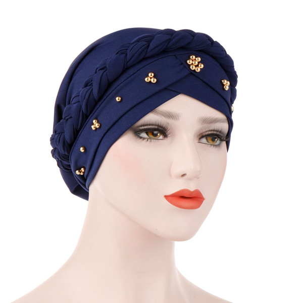 Muslim Turban Stretch Hat Braid Hijab Cap Head Wrap Hair Loss Head Scarf Milk Silk Beads Women Fashion Accessories