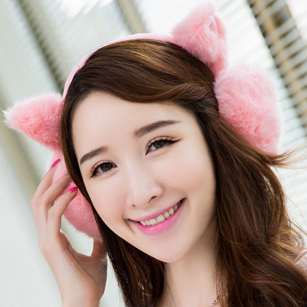 Women Autumn Winter Lovely Earmuffs Warm Cat Woolen Earmuffs