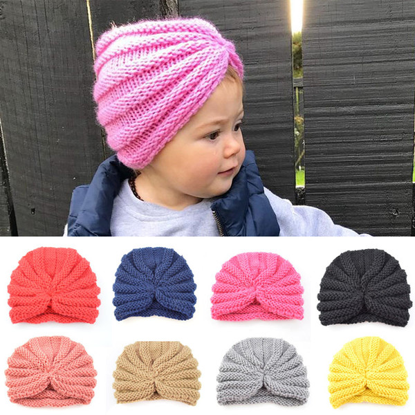2019 12 Style Knit Wool Baby Girls Toddler Infant Turban Indian Cap Crochet Solid Beanie Hat Children's Winter Warmer Hats Free DHL M30F