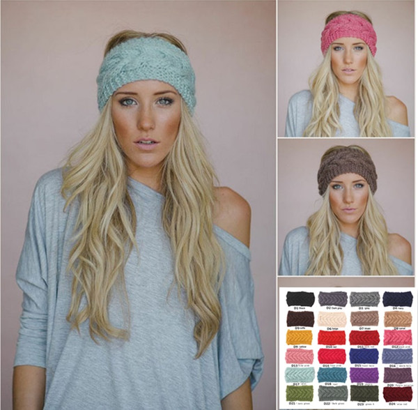 Popular Designer Crochet Headband 24 Colors Wool Crochet Headband Knit Hair band Winter Warm headbands Girls Headwrap Ear Muffs