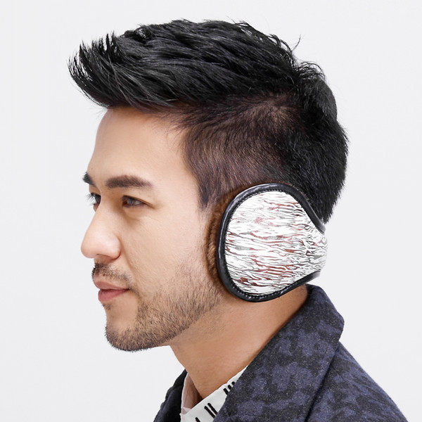 Orejas invierno Winter Earmuffs for Men Foldable Ear Warmers British Style Plaid Plush Ear Muff Adjustable PU Leather Earcap Bac