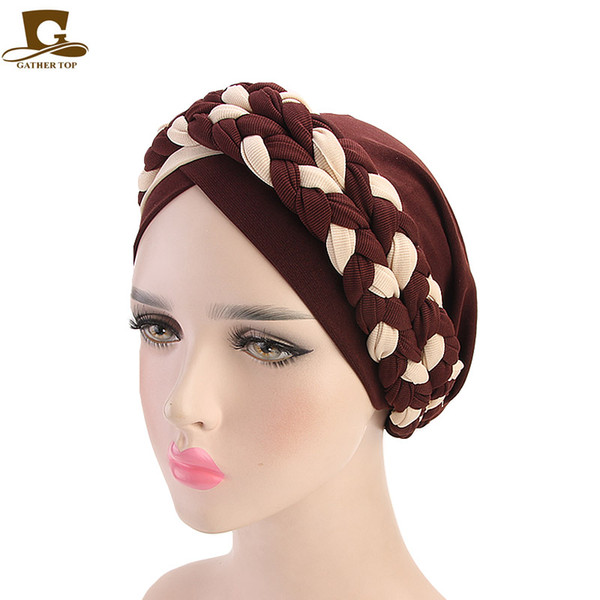 2019 Cap African Style Women Patchwork Braided Bandanas Headwear Cap Muslim Turban Hair Accessories Fashion Ladies Bonnet