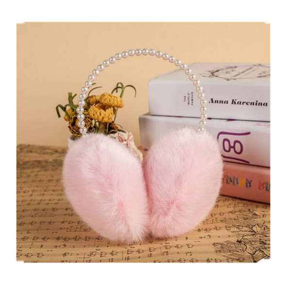 Wholesale-Autumn Winter Women Warm Fur pearl Earmuffs Girl's Earlap Ultralarge Rabbit Hair Earflap Ladie's Cute Eartab Plush Ear