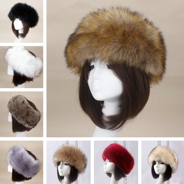 Women Faux Fox Fur Hat Winter warm Cap Luxury headwear female hats caps Adjustable Headband womens Ear warmer earwarmer Girls Earmuff