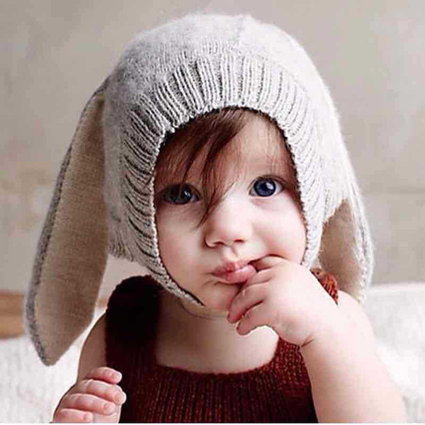 Children hat autumn and winter long rabbit ear Muffs knitted hat baby wool hat SK83