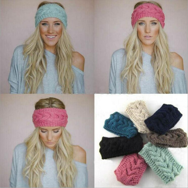 Crochet Headband 31 Colors Wool Crochet Headband Knit Hair band Winter Warm headbands Girls Headwrap Ear Muffs YYA677