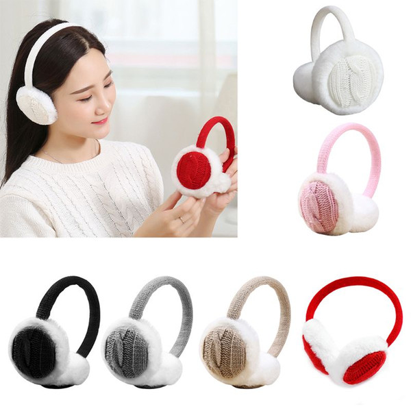Women Unisex Winter Short Plush Lined Earmuffs Jacquard Vintage Braided Knitted Earflap Contrast Color Ear Cover Warmer Headband