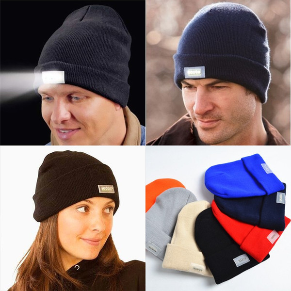20 Colors 5 LED light Beanies Hat Winter Hands Free Warm Beanie Angling Hunting Camping Running Caps Retail