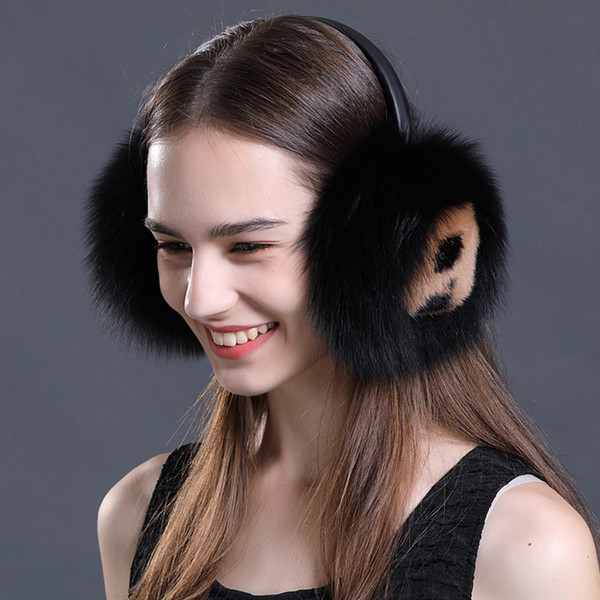 Winter Accessories for Wmen Rex Rabbit Hair Earmuffs With Smiling Face Fox Fur Ear Warmers Korea Fashion Ear Cover Fluffy Warm