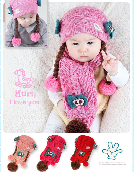 A Baby Hat For Autumn Winter Princess Baby Wig Hat Han Version Wool Plaited Hat Scarf Set