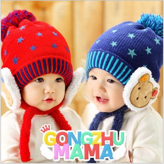 Winter Unisex Baby Earmuffs Beanie Ear Cap Children Little Bear Earflap Star Jacquard Ear Protection Warm Knit Hat