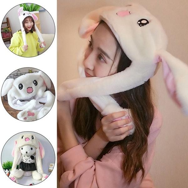 Dancing Magnet Knit Cartoon Plush Toy Bunny Hat Move Rabbit Ear Hat Pinching Airbag Cap