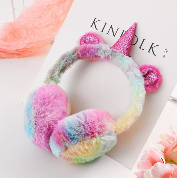 2018 winter cute infant children earmuffs Unicorn earmuffs cartoon gradient color plush warm ear protectors free shipping
