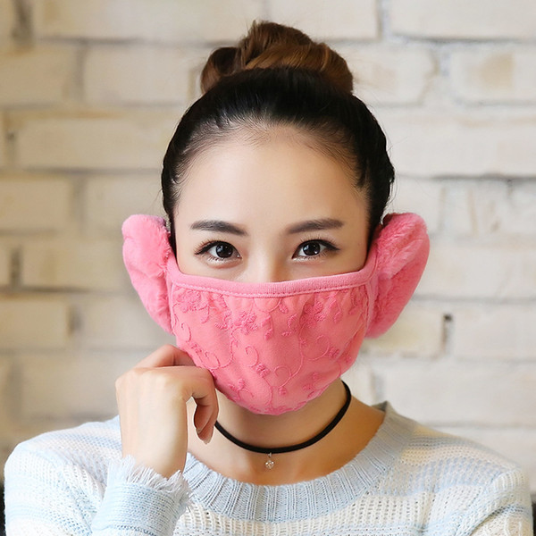 Warm winter in mouth ear female fashion decorative lace embroidered riding thickened anti-dust masks wholesale