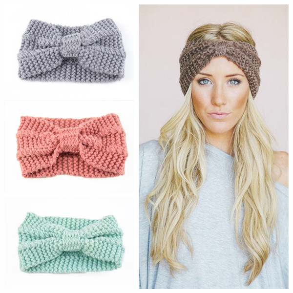 Winter Warmer Ear Knitted Headband Turban For Lady Women Crochet Bow Wide Stretch Hairband Headwrap Hair Accessories
