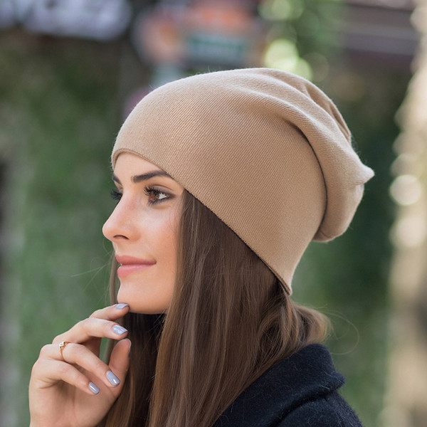 Knit hat Autumn and winter cashmere cover hat ladies outdoor thick double-layer warm wool cap 53-60CM( 7 3/8)