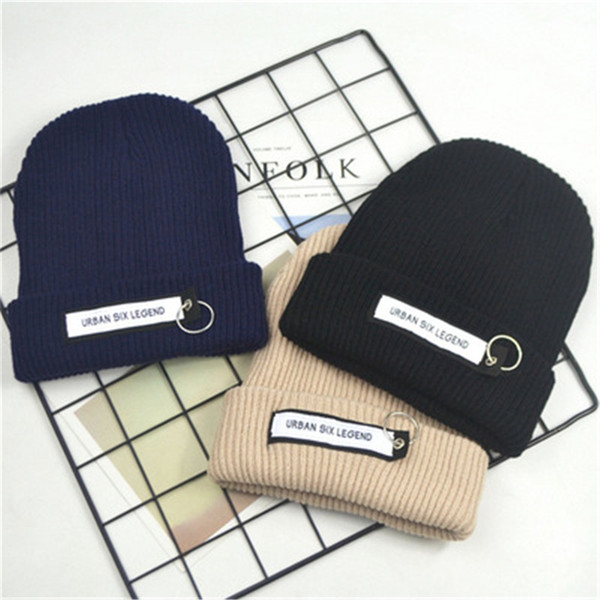 New letter hoop applique knit hat student ear protection warm wool hat couple casual winter cold hat