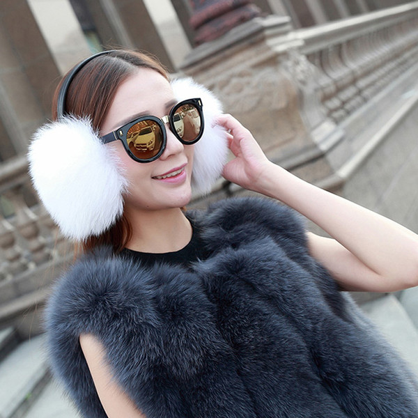 2017 Women 100% Real Fox Fur Earmuffs Girl's Earlap Ultralarge Ladie's Plush Ear Muff