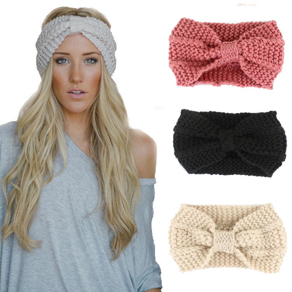 14 Colors Women Lady Crochet Bow Knot Turban Knitted Head Wrap Hairband Winter Ear Warmer Headband Hair Band Accessories X084