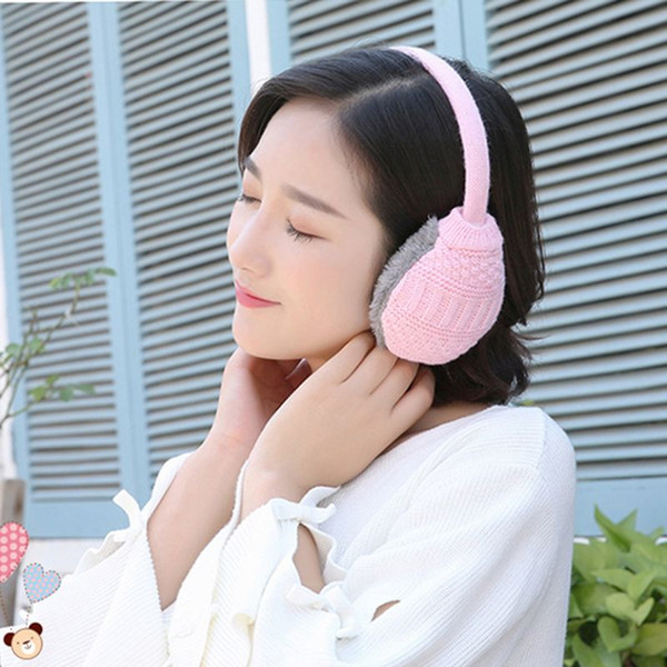 6 Colors Womens Winter Thicken Plush Lined Earmuffs Geometric Jacquard Knitted Detachable Washable Ear Cover Warmer Headband