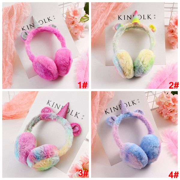 Kids Unicorn Ear Muffs Winter Cartoon Thicken Plush unicorn Earmuffs Colorful Ear Warmer Earmuffs Girls Headwear 200pcs AAA1501