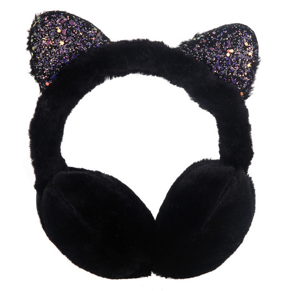 Fashion Winter Ear Warmer Women Girl Fur Earmuffs Cat Ear Muffs Earlap Glitter Sequin Earmuffs Headband Newest