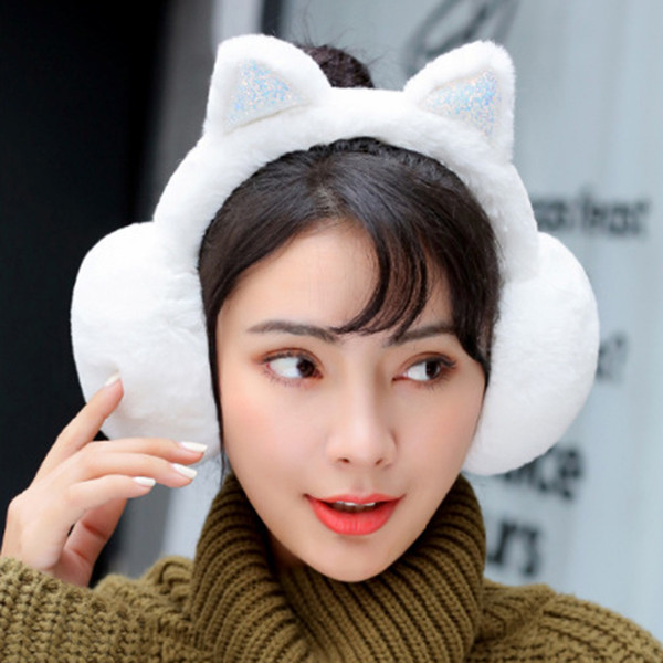 Women Cartoon Cat Ears Design Winter Warm Adjustable Earmuffs Outdoor Windproof Ear Muffs Best Sale-WT