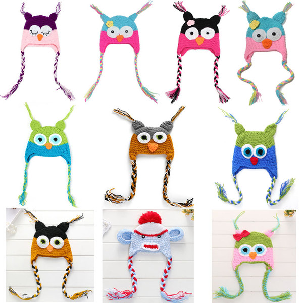 New winter Crochet Knit Woolly EarFlap Hat Baby Handmade crochet Hat childrens handmade owl Knitted hat 30 Styles For Choose 0-2T Baby Caps
