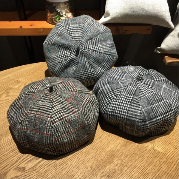 British Woolen Plaid Beret Autumn Winter Pumpkin Hats Casual Wild Japanese Literary Painter Artist Cap Hat OOA4582