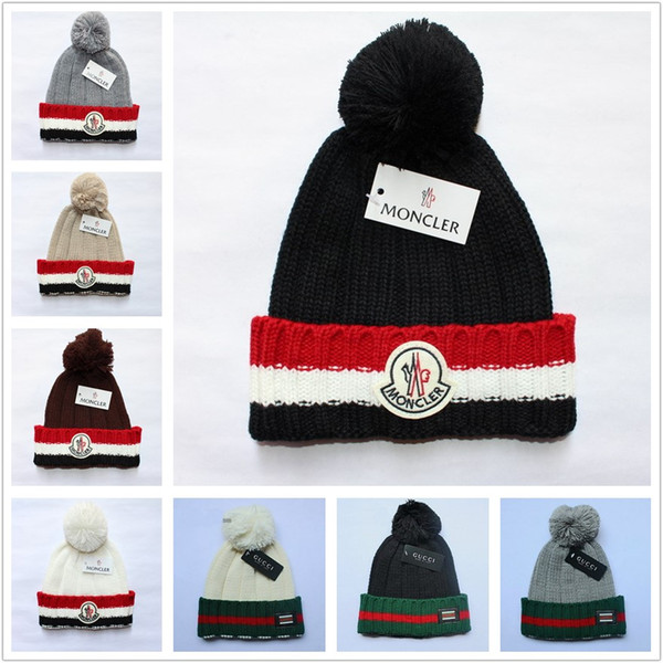 Hot Sale Men And Women Luxury Brand Fashion New Design Striped Knit Newspaper Hat Unisex Winter Warm Wool Woven Pom-pom Cap Free Shipping