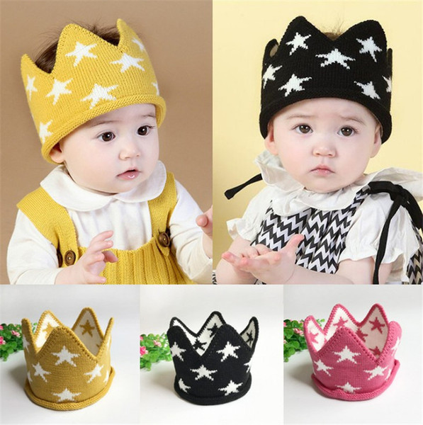 Autumn Winter Infant Baby Knitted Crown Hat Kids Crochet Headband Cap Children Birthday Party Beanies Boys Girls Knitting Hats 42x12cm