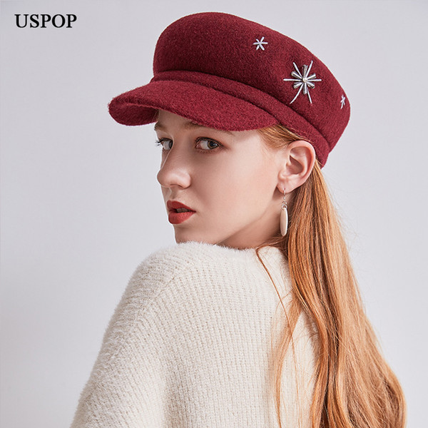 USPOP 2018 Fashion New women thick wool rhinestone newsboy caps flat top visor caps octagonal hat berets winter hat