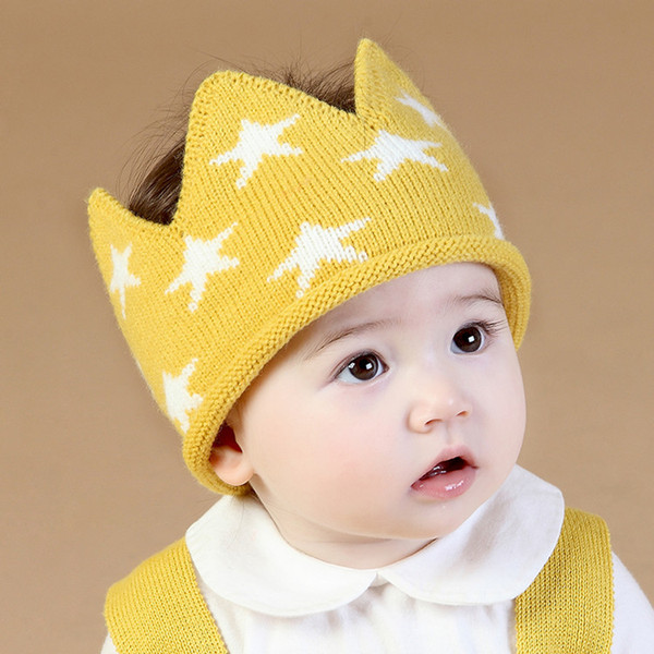 Autumn Winter Infant Baby Knitted Crown Tiara Hat Kids Crochet Headband Cap Children Birthday Party Beanies Boys Girls Knitting Hats 42x12cm